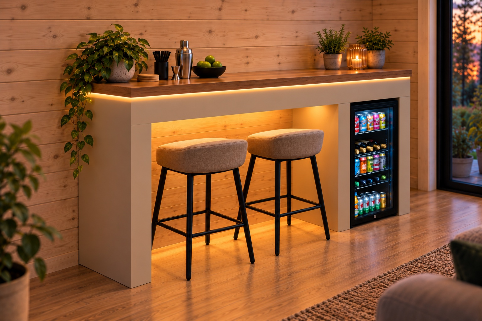 Illustrative Tekden bar render: A soft cashmere base with a real walnut top.