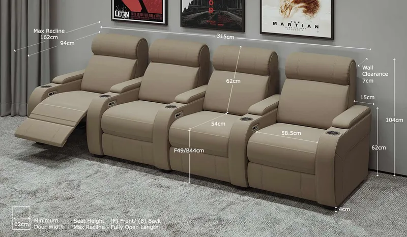 Paramount+ 4 Cinema Seats - Dimensions
