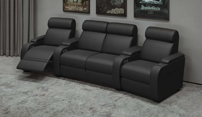 Paramount+ 4 Cinema Seats - Curved Loveseat Configuration Black Leather