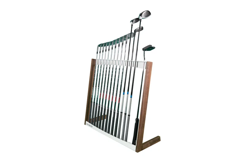 Golfanizer Luxury Golf Club Rack from left side with Clubs