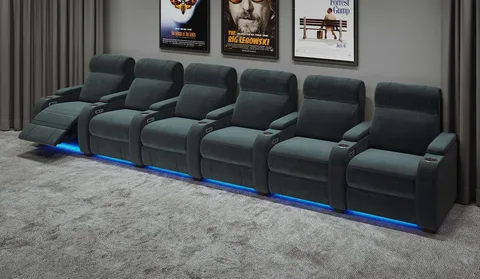 Paramount+ 6-Seater Fabric Home Cinema Seats – Electric Recliner with USB & LED Lights