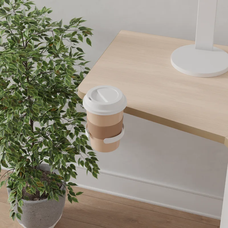 Gino Sit Stand Corner Desk in Ash with Cupholder