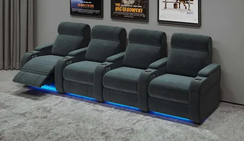 Paramount+ 4 Seater Fabric Home Cinema Seats – Electric Recliner with USB Charging & LED Lights