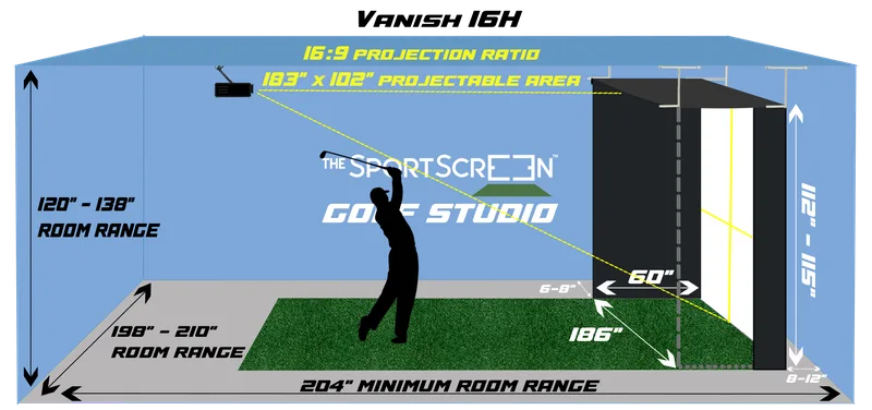 SportScreen Vanish 16H Golf Simulator Enclosure Dimensions