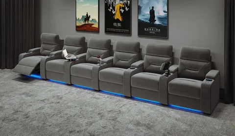 6-Seat Fabric Home Cinema Chairs with Dual Motor Electric Recline – Universal Ultimate