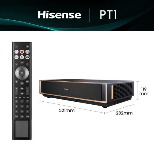 Hisense PT1TUK 4K laser cinema projector with LPU Digital Laser Engine and Dolby Atmos speakers