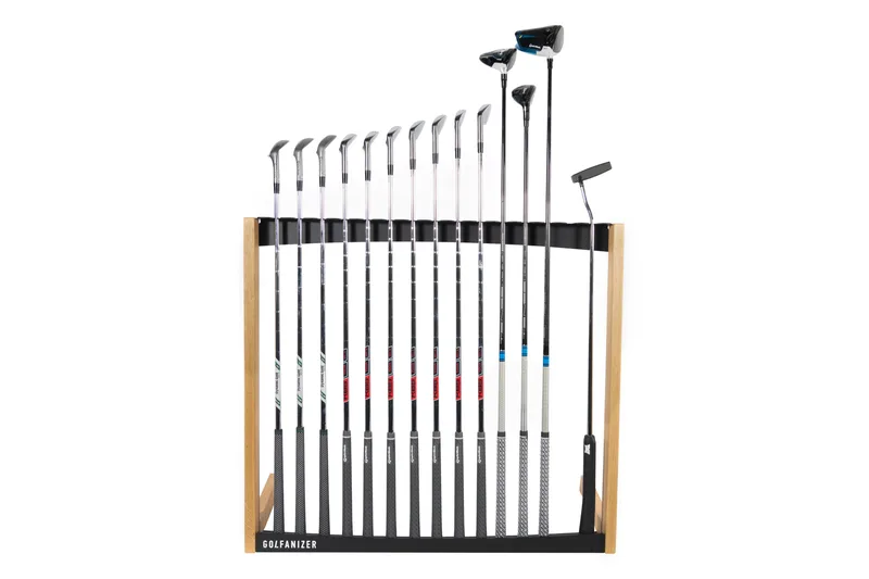 Golfanizer Luxury Golf Club Rack Black close up with golf clubs