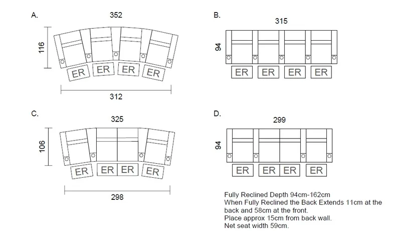 Paramount+ 4 Cinema Seats - Layout Drawing Curved and Straight