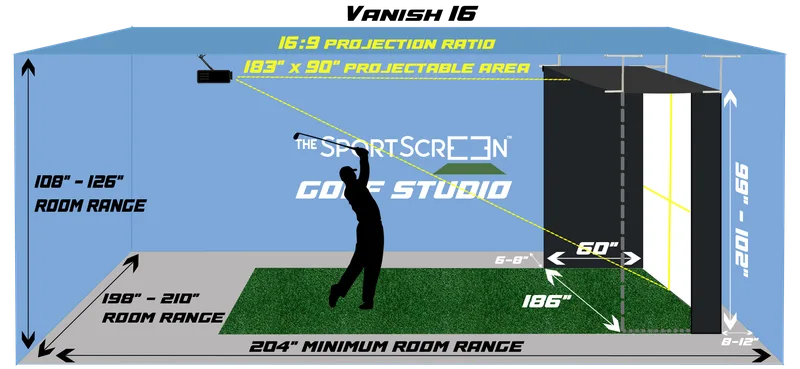 SportScreen Vanish 16 Golf Simulator Enclosure Dimensions