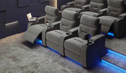 Universal Ultimate 3-Seat Fabric Cinema Chairs with Dual Motor Electric Recline