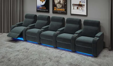 Paramount+ 5 Seat Fabric Home Cinema Recliner Sofa with Electric Recline & USB Charging