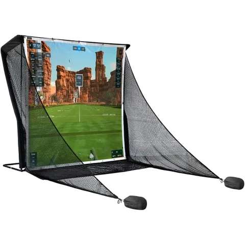 SimSpace Deluxe Home Golf Impact Screen with 20 Bungee Cords – 4K Ready Projection Screen Golfer Pinned 