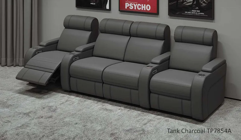 Paramount+ 4 Cinema Seats - Curved Loveseat Tank Charcoal Leather