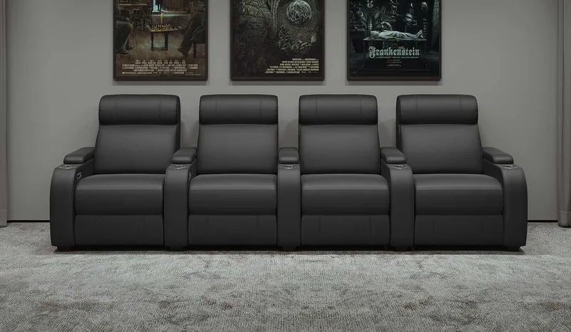 Paramount+ 4 Cinema Seats - Black Leather Front View