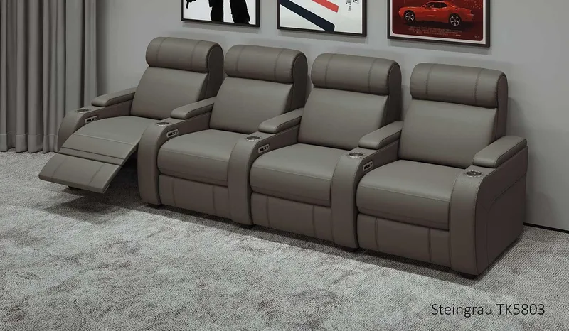 Paramount+ 4 Cinema Seats - Steingrau Grey Leather Side View