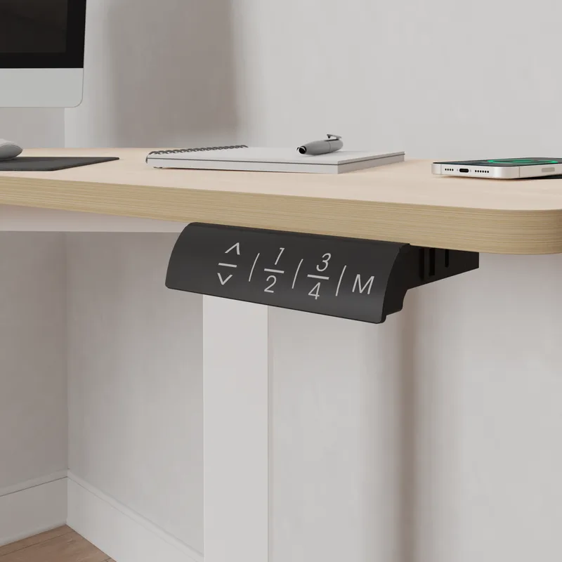 Gino Sit Stand Corner Desk in Ash with keypad controls