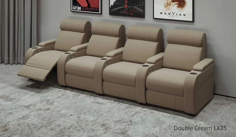 Paramount+ 4 Cinema Seats - Double Cream Leather Side View