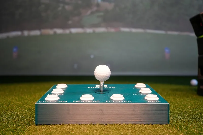 ForeKeys GSPro control box showing ergonomic player-inclined design for golf simulator control