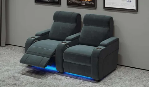 Paramount+ 2 Seat Electric Recliner Home Cinema Chairs – Velvet Fabric with USB Charging & LED Lights