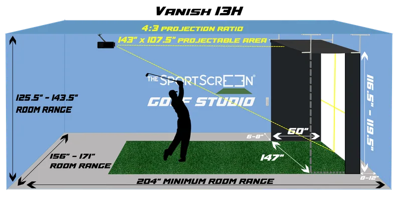 SportScreen Vanish 13H Golf Simulator Enclosure Dimensions
