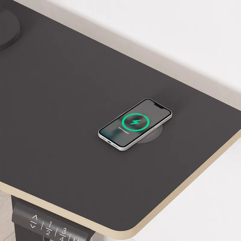 Gino Sit Stand Corner Desk in Ash Phone Charger