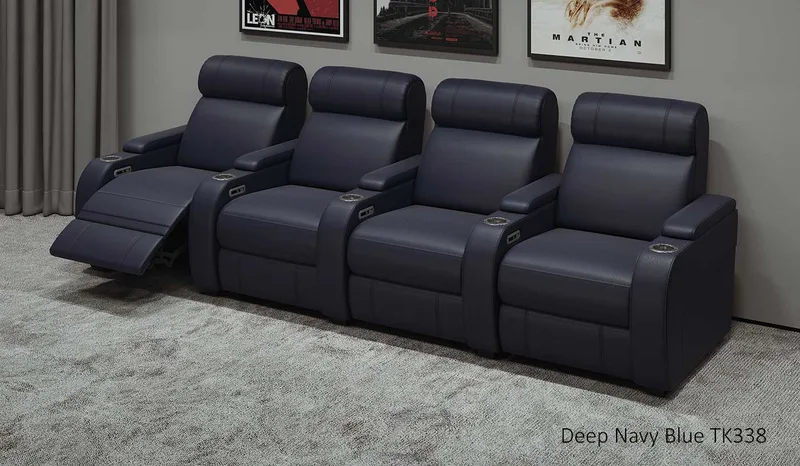 Paramount+ 4 Cinema Seats - Deep Navy Blue Leather with LED Lights