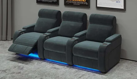 Paramount+ 3 Seat Fabric Electric Recliner Cinema Sofa with USB Charging & LED Lights