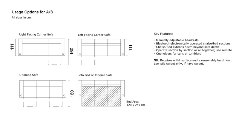 Motion Cinema Sofa Bed - Usage Options A and B