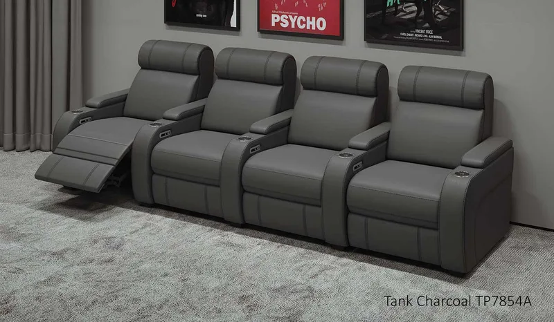 Paramount+ 4 Cinema Seats - Tank Charcoal Leather Side View