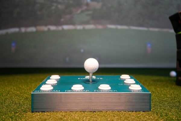 ForeKeys GSPro control box showing ergonomic player-inclined design for golf simulator control