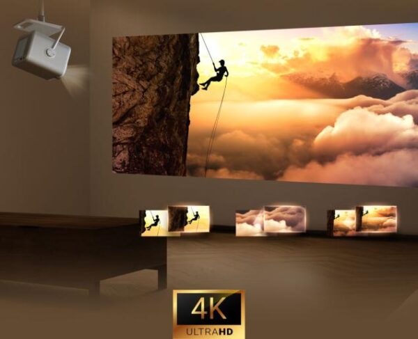 Hisense smart projector featuring Dolby Vision HDR support and optical zoom 1.0-1.3 adjustment