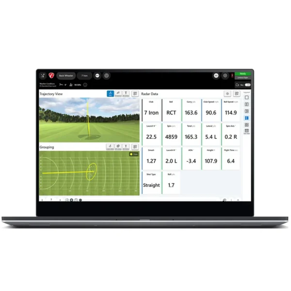 FlightScope shot tracer 3D trajectory from Mevo Gen2 portable launch monitor with performance overlay