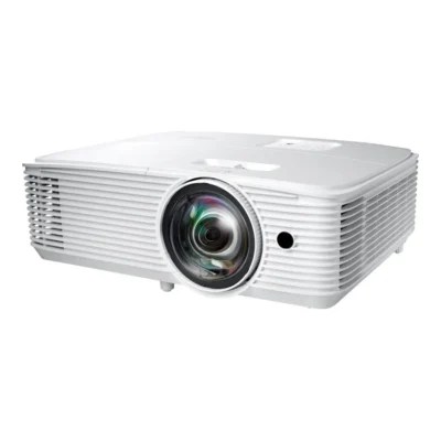 Optoma X309ST portable projector front view showing DLP technology and lens
