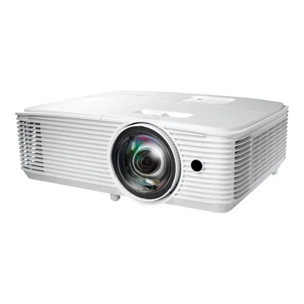 Optoma X309ST portable projector front view showing DLP technology and lens