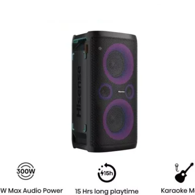 Hisense Party Storm 300W bluetooth party speaker with RGB LED lights and karaoke microphone