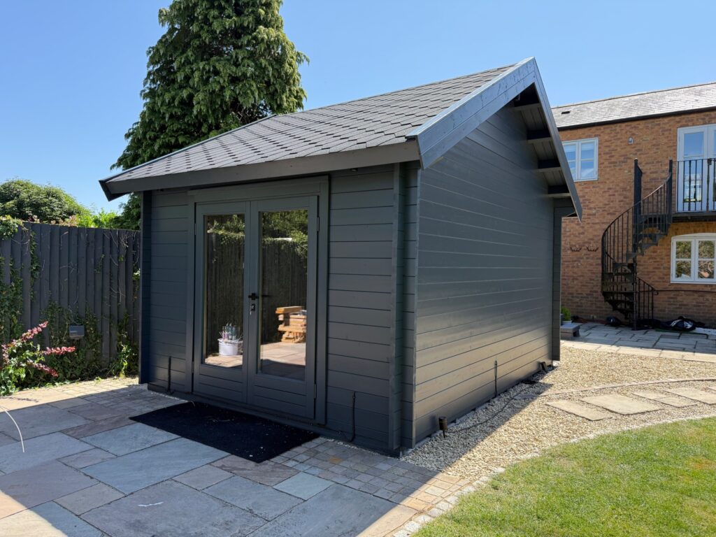 Compact garden cabin with pitched roof