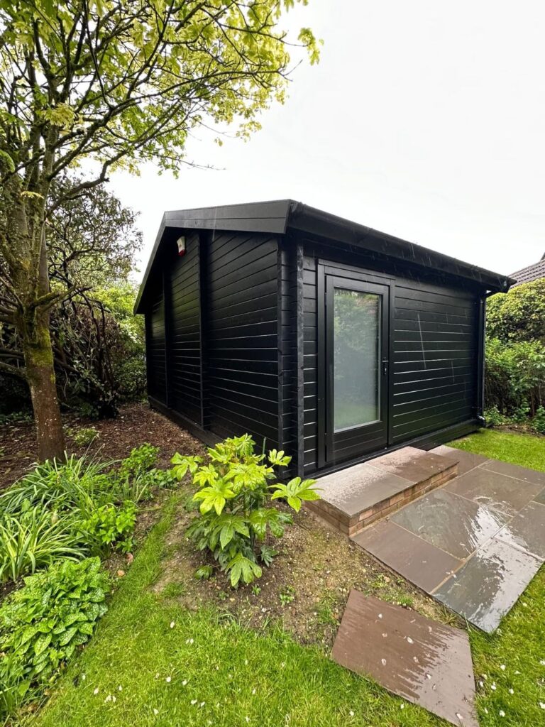 Wedge cabin fitted beside the garden