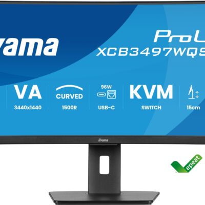 iiyama ProLite XCB3497WQSNP-B1 34" UWQHD Curved Monitor with USB-C Dock, LAN & KVM Switch