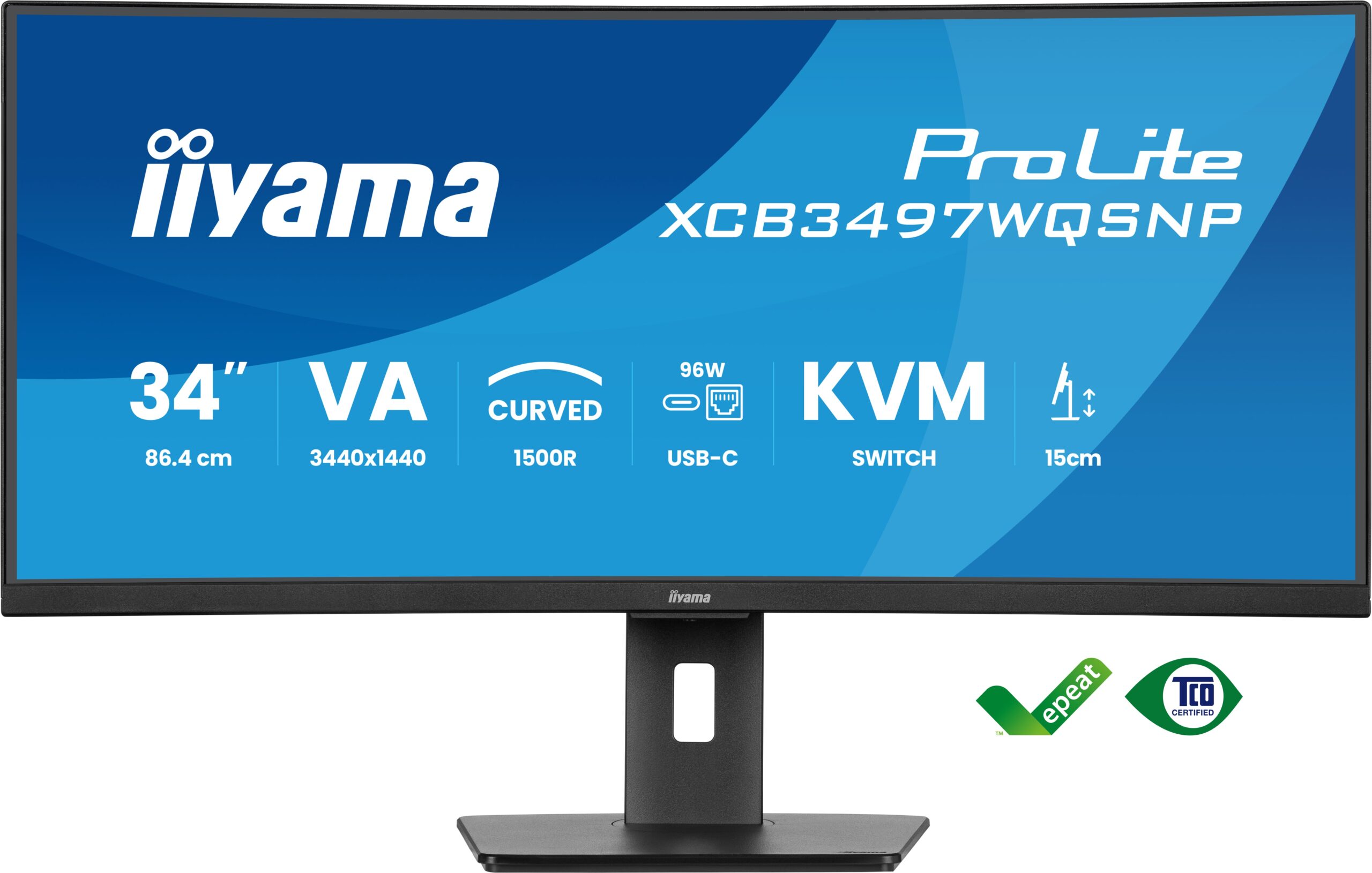 iiyama ProLite XCB3497WQSNP-B1 34" UWQHD Curved Monitor with USB-C Dock, LAN & KVM Switch
