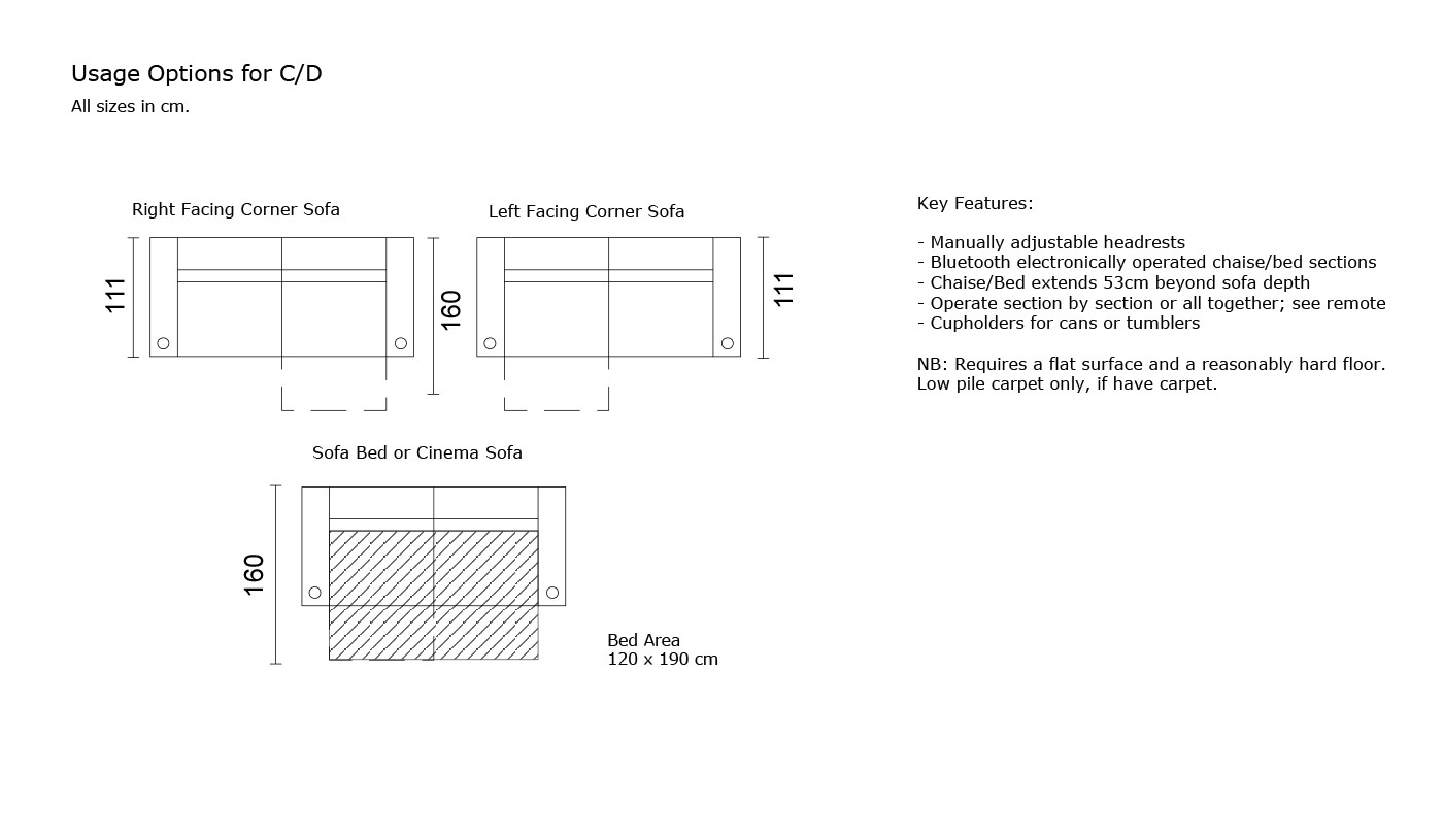 Motion Cinema Sofa Bed - Usage Options C and D