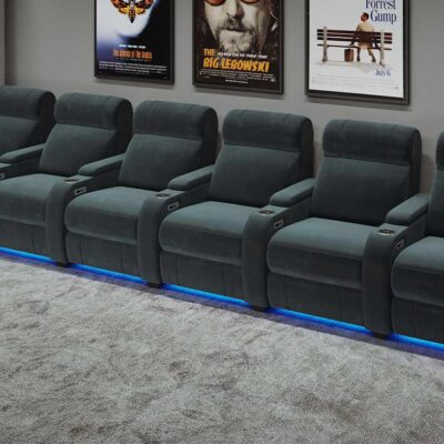 Paramount+ 6-Seater Fabric Home Cinema Seats – Electric Recliner with USB & LED Lights
