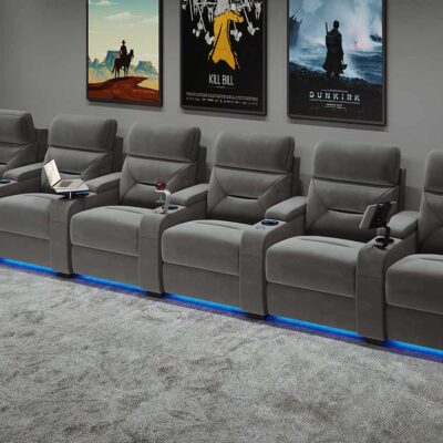 6-Seat Fabric Home Cinema Chairs with Dual Motor Electric Recline – Universal Ultimate
