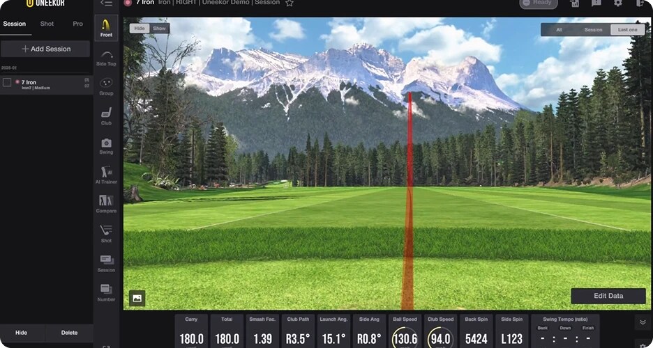 Uneekor VIEW software showing ball and club data