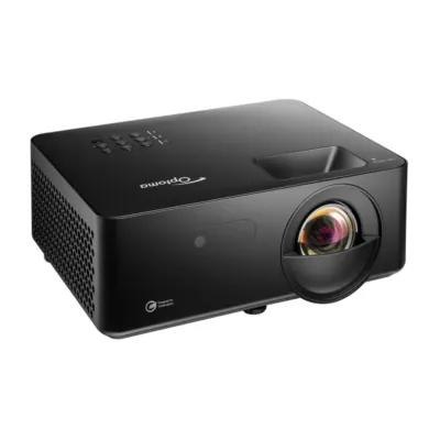 Optoma GT2200HDR Full HD 1080p short throw golf simulator projector - front three-quarter view