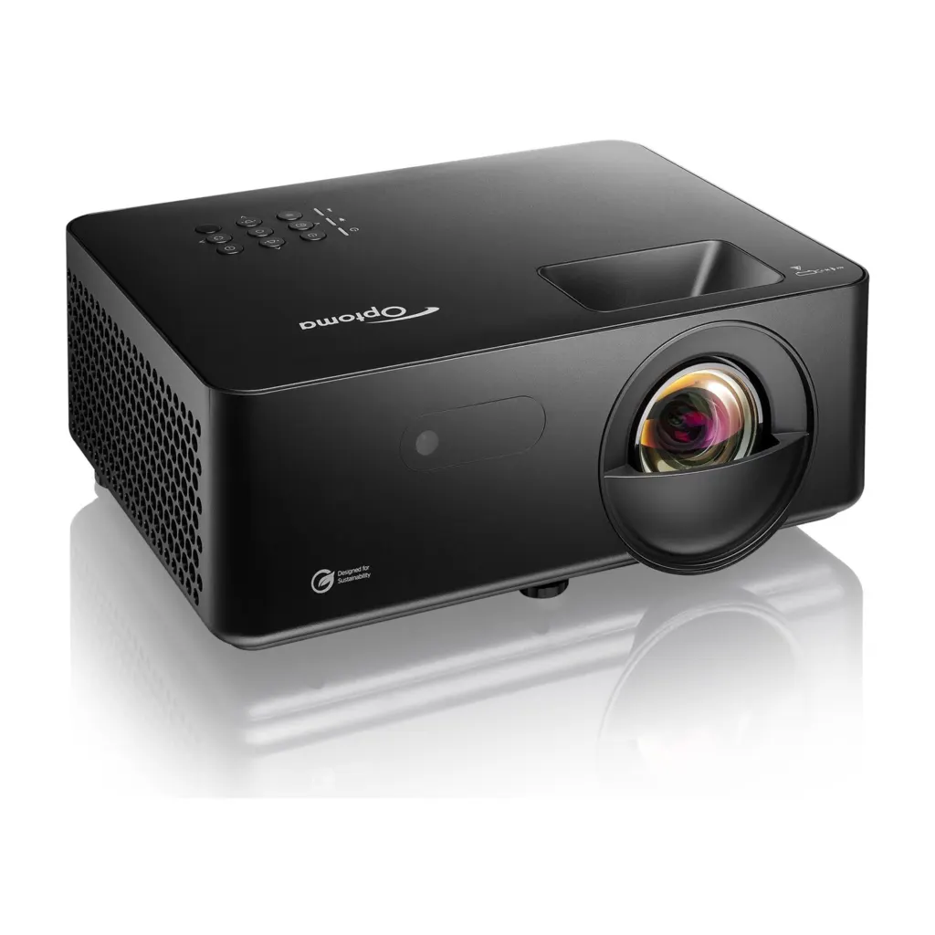 Optoma GT2200HDR Full HD 1080p short throw golf simulator projector - angled front view
