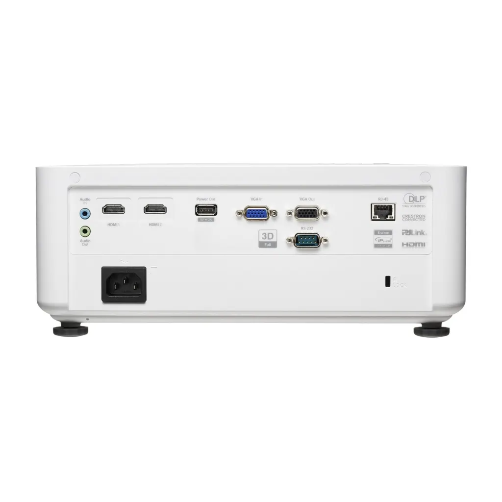 Optoma LW351ST budget short throw golf simulator projector - rear connections HDMI VGA RS232 RJ45