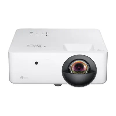 Optoma LW351ST budget short throw golf simulator projector - front three-quarter view in white