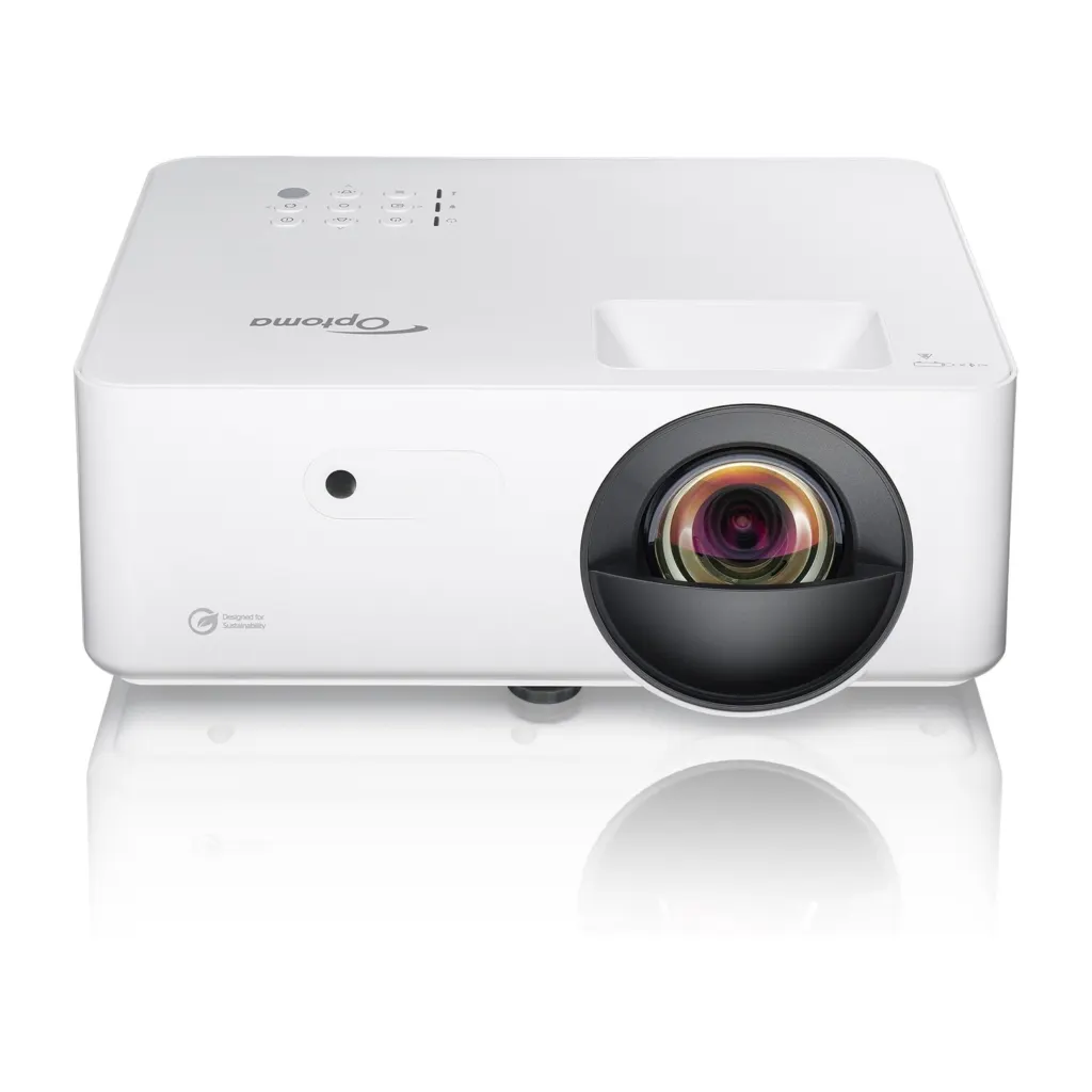 Optoma LW351ST budget short throw golf simulator projector - angled front view