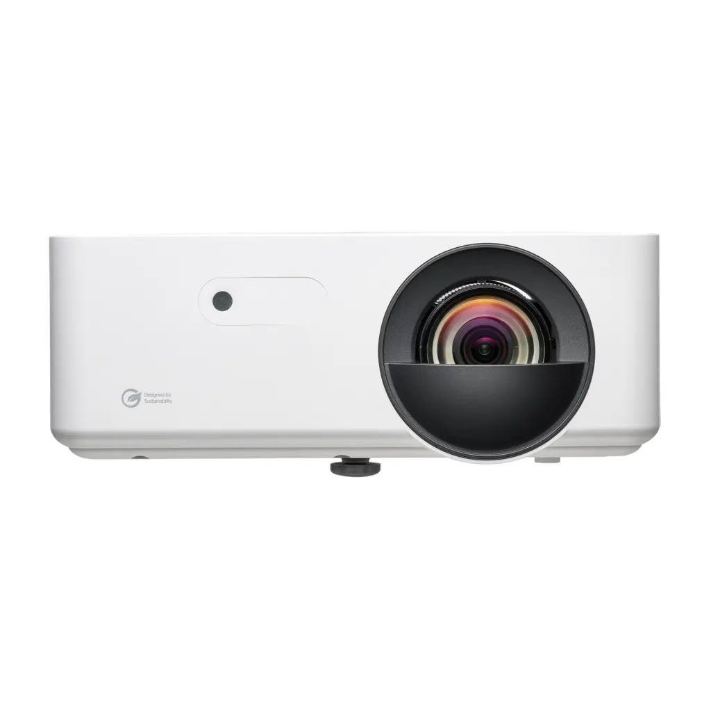Optoma LW351ST budget short throw golf simulator projector - front view of short throw lens