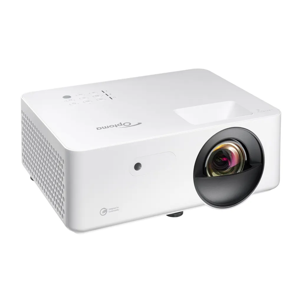 Optoma LW351ST budget short throw golf simulator projector - right angled view